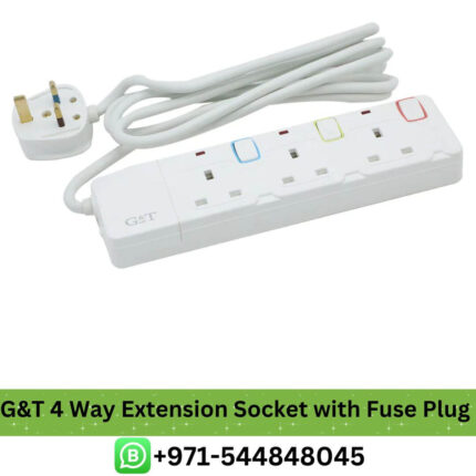 G&T 4 Way Extension Socket with Fuse Plug Protector ,3M,3250W in UAE - Buy G&T 4 Way Extension Socket with Fuse Plug 3M, 3250W in Dubai