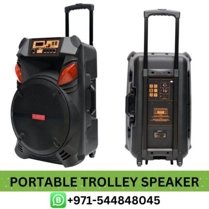 Trolley Rechargeable Speaker UAE Near me | Rechargeable - Buy AWV HA-15F Portable Trolley Rechargeable Speaker 2 Mics Price in Dubai