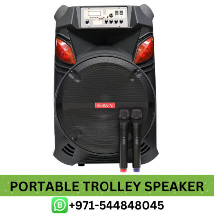 Buy AWV HA-15F Portable Trolley Rechargeable Speaker 2 Mics Price in Dubai | Trolley Rechargeable Speaker UAE Near me |